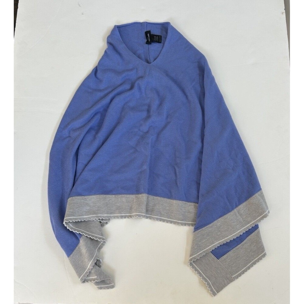 Sara Campbell Womens Cashmere Blend Pullover Ruana Poncho Blue Gray One Size
